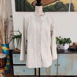Chico's Genuine Leather Cream Jacket Coat